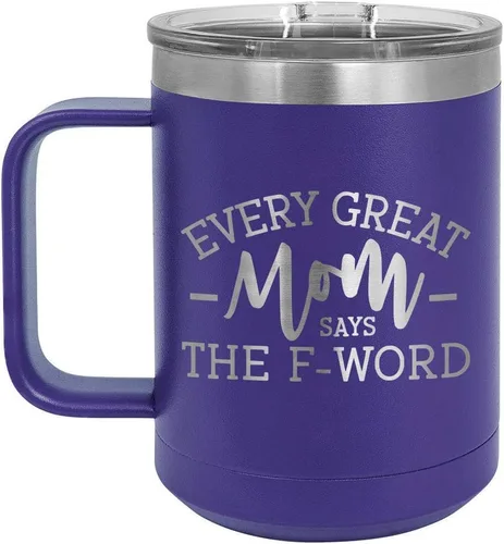 Vista 15 de EVERY GREAT MOM SAYS THE F WORD Taza de café negra de 15 oz con tapa deslizante Taza de café de viaje aislada Ideas de regalos de cumpleaños
