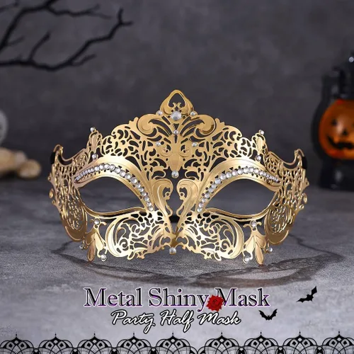 Vista 6 de Nicute Máscara de mascarada de metal brillante con diamantes de imitación para fiesta, bar, graduación, máscara veneciana, accesorio para disfraces