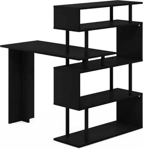 Vista 7 de Furinno Escritorio clásico, escritorio para juegos en forma de L de 40 pulgadas de ancho, escritorio para computadora, escritorio con estantes