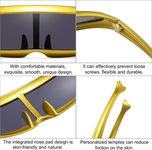 Vista 4 de SHEEN KELLY Futuristic Narrow Cyclops Mirrored Sunglasses For Men Women Cosplay Adult Rave Party Glasses Wrap