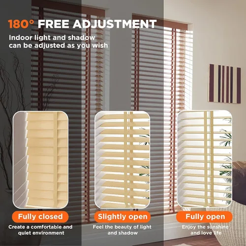Vista 5 de Persianas de madera con listones de 2 pulgadas para ventanas de interior: persianas opacas de madera maciza, persianas horizontales de privacidad