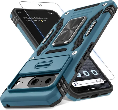 Vista 44 de DEERLAMN Funda para Google Pixel 8 con cubierta deslizante para cámara + protector de pantalla (1 paquete), soporte de anillo giratorio grado