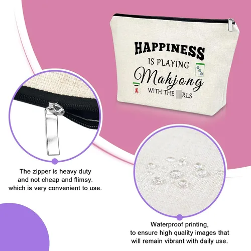 Vista 4 de Sazuwu Mahjong - Bolsa de maquillaje divertida para mujer, 2 piezas beige., Viaje, único