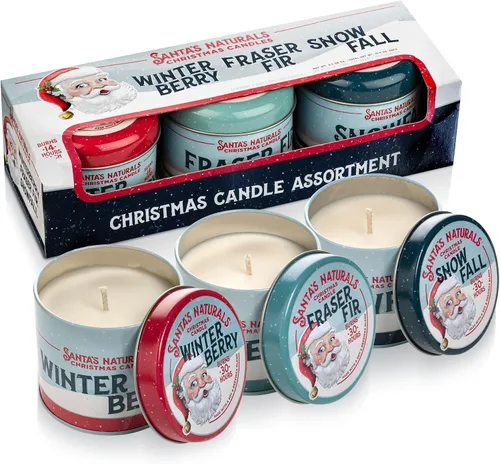 Vista 18 de Santa's Naturals Paquete de Velas Mini de Navidad, Abeto Fraser, Aromas de Bayas de Invierno y Caída de Nieve, Cera de Soja y Cera de Abeja, 14