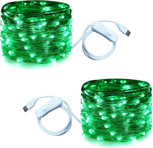 Vista 12 de RUICHEN Guirnalda de luces USB de 33 pies, 100 luces LED con interruptor de encendido/apagado (blanco cálido, paquete de 2)
