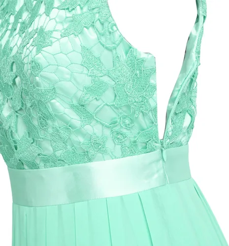 Vista 6 de Vestidos de invitada de boda para mujer, vestido largo de dama de honor, sin mangas, encaje floral, vestido de fiesta de cóctel Turquesa