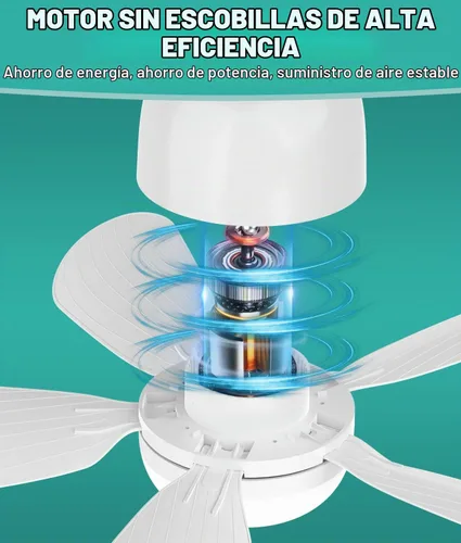 Vista 8 de HK Ventilador de techo pequeño con luz y control remoto, rosca de 20 pulgadas para base E26/E27, mini regulable de 5 velocidades para dormitorio