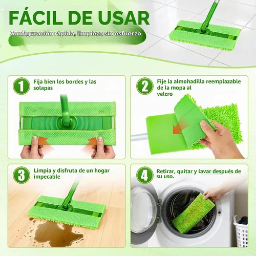 Vista 4 de FIXSMITH Almohadillas reutilizables para mopa compatibles con Swiffer Sweeper y todas las trapeadoras planas de 10 a 12 pulgadas, paquete de 8