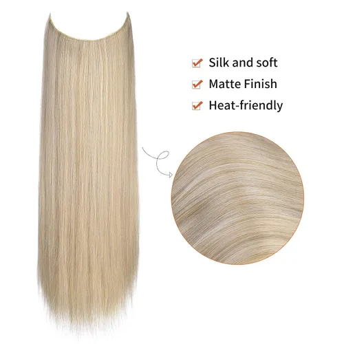 Vista 2 de REECHO - Extensiones de cabello con alambre invisible y con cintillo transparente, tamaño ajustable, clips seguros extraíbles, cabello lacio, diseño
