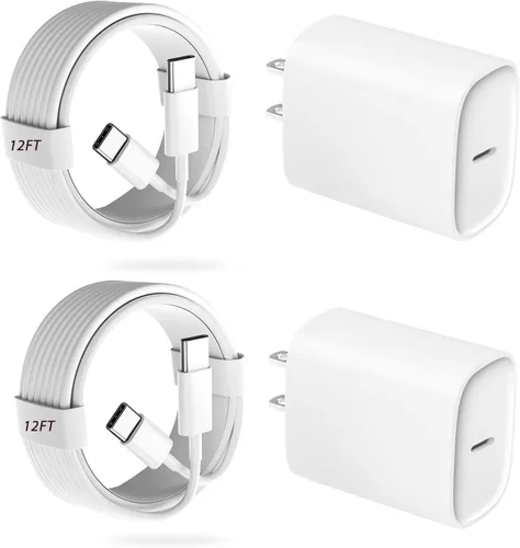 Vista 12 de Cargador para teléfono 17, 16, 15 Pro, carga rápida, 20 W, USB C, bloque de carga rápida con cargadores tipo C de 3 pies de largo, cable de carga