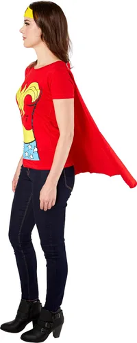 Vista 3 de Rubies DC Comics: Camiseta de disfraz de mujer maravilla con capa y diadema para adultos
