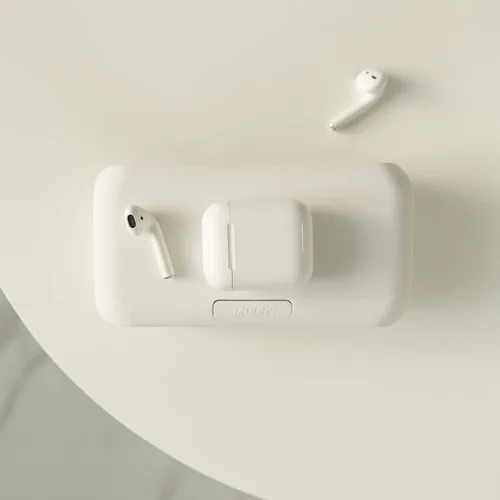 Vista 6 de Mooas Qi Wireless Charging Slim Mirror Desk Clock (blanco), compacto reloj despertador digital con puerto USB, cargador inalámbrico para iPhone