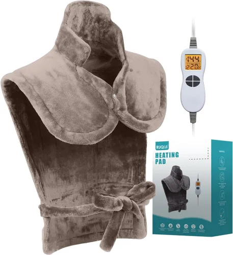 Vista 22 de Ruqiji Almohadilla térmica de cuello y hombro con peso de 19 x 24 pulgadas, 2.5 libras con 12 ajustes de temperatura y temporizador de cuenta