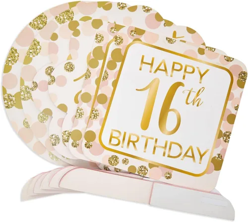 Vista 8 de Sparkle and Bash Sweet 16 - Centros de mesa de panal de abeja, paquete de 6, rosa y dorado, 9-10 pulgadas, adornos de mesa de papel reutilizables
