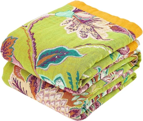 Vista 17 de Manta bohemia de muselina de algodón tejida con flores decorativas de 50 x A-verde
