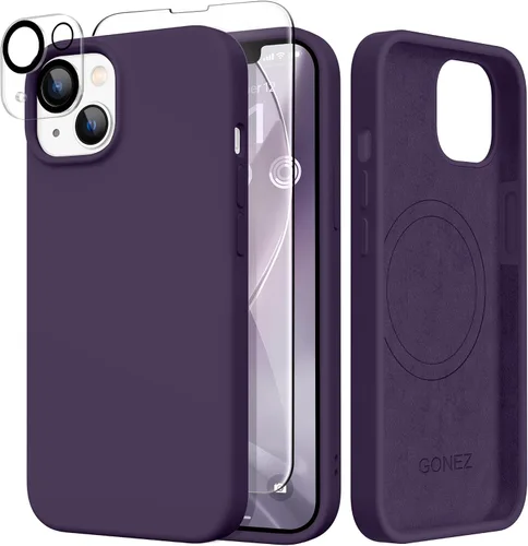 Vista 214 de GONEZ Funda magnética para iPhone 14, compatible con Magsafe, con protector de pantalla + protector de cámara, forro de microfibra antiarañazos