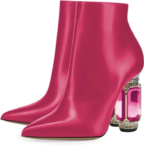 Vista 100 de FSJ Botas de tacón alto con punta puntiaguda para mujer, con tacón alto, con cremallera lateral brillante, estilo casual, para uso diario, zapatos