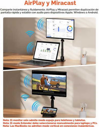 Vista 2 de Monitor portátil inalámbrico de 15.6" 1080P alimentado por batería