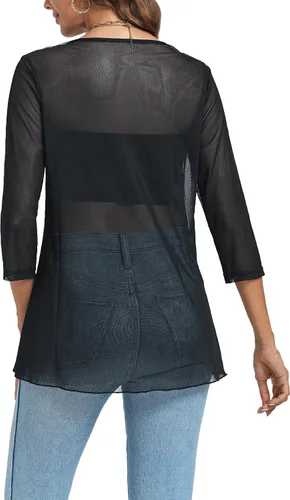 Vista 2 de Vrtige Blusa de manga larga con cuello en V y dobladillo asimétrico envolvente para mujer