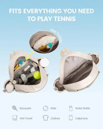 Vista 4 de Mochila de tenis Sucipi, mochila de tenis acolchada con bandolera cruzada, bolsas para raquetas de tenis resistentes al agua para mujeres y hombres