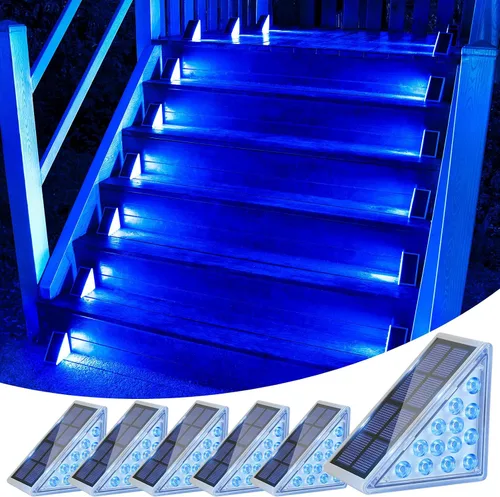 Vista 18 de VOLISUN Paquete de 6 luces solares para escaleras, 7 colores fijos, luces solares para escalones al aire libre, impermeables, IP67, luz LED