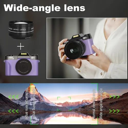 Vista 5 de Cámara digital 4K de 56 MP, cámara de vlogging para YouTube con WiFi, cámara compacta de enfoque automático 16X con zoom digital con tarjeta micro