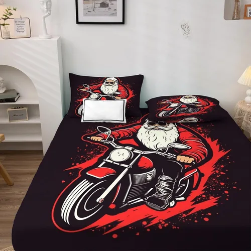 Vista 3 de Sábanas de Navidad tamaño individual – Sábanas divertidas de Papá Noel, microfibra suave y bolsillo profundo, sábanas y fundas de almohada