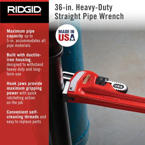 Vista 3 de Ridgid 31035 model 36 Heavy-Duty Straight Pipe Wrench, 36" Plumbing Wrench