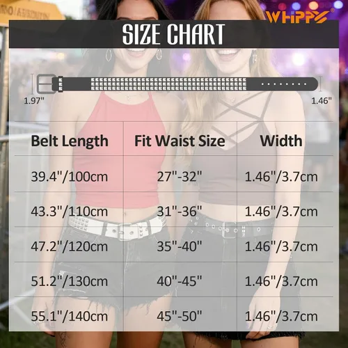 Vista 6 de WHIPPY Mujeres Hombres Remache Cinturón Pyramid Square Bead PU Cuero Punk Rock Ojal Cinturón para Jeans Negro