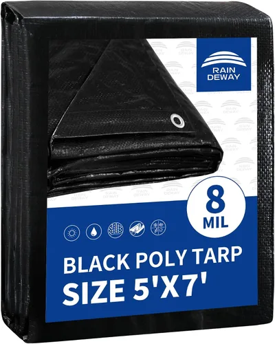 Vista 82 de RAINDEWAY Lona pequeña negra de 3x3 pies (paquete de 2), resistente a los rayos UV, lonas polivalentes de resistencia media impermeables, lona