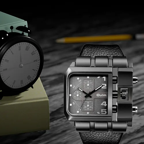 Vista 6 de GAOMON Reloj de pulsera rectangular de cuarzo para hombre con correa de cuero negro, acero inoxidable, impermeable, relojes analógicos de cuarzo