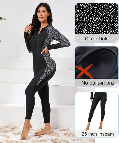 Vista 4 de Halcurt - Traje de baño de una pieza con cremallera frontal para mujer, manga larga, con protección contra erupciones (factor de protección solar 50)