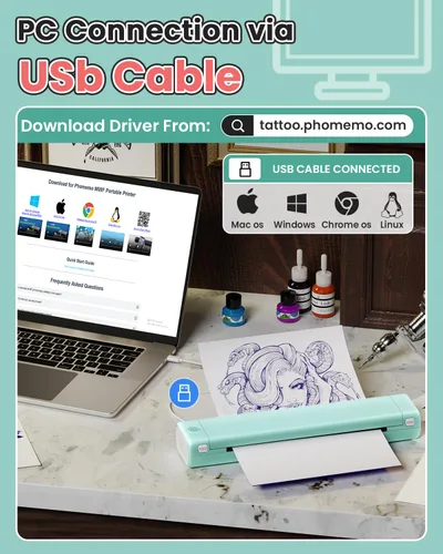 Vista 4 de Phomemo Impresora inalámbrica de plantillas de transferencia de tatuajes M08F con 1 bolsa de tatuaje multifuncional