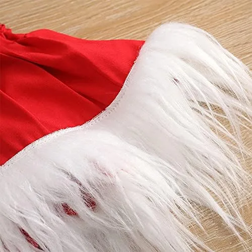 Vista 6 de Mameluco de tutú esponjoso de Navidad de felpa de Papá Noel de cintura alta con cuello y espalda descubierta