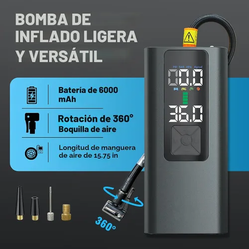Vista 2 de Inflador de neumáticos, compresor de aire portátil, bomba de aire automática para neumáticos de automóvil, accesorios de automóvil con manómetro