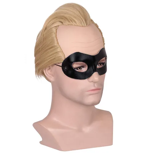 Vista 5 de ColorGround Peluca de cosplay corta rubia calva para hombre con máscara de ojos