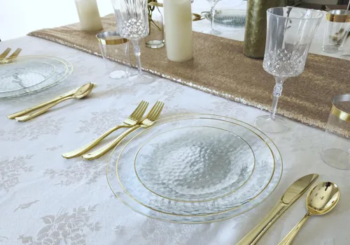 Vista 7 de Ocasiones" Paquete de 50 platos (25 invitados) - Juego de platos de plástico desechables para fiestas de boda pesados, cena de 25 x 10 pulgadas +