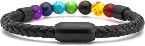 Vista 2 de Jovivi Pulsera de cuentas naturales de ojo de tigre con 7 piedras de chakra, cristal curativo para la ansiedad para hombres y mujeres, pulseras
