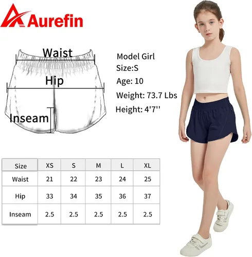Vista 6 de Aurefin Pantalones cortos deportivos para niñas, pantalones cortos de secado rápido para niños, adolescentes y niñas, pantalones cortos deportivos