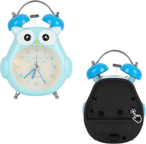 Vista 7 de Reloj despertador para niños, diseño de búho de dibujos animados, timbre fuerte, despertador, sin tictac, reloj de escritorio con luz nocturna