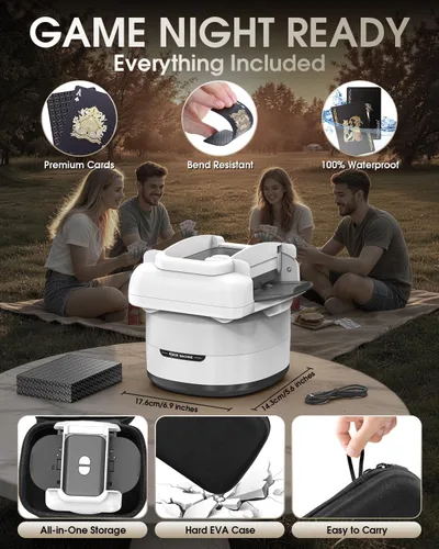 Vista 7 de Barajador automático de tarjetas para 1-4 cubiertas, máquina barajadora de tarjetas recargable USB-C con modos duales, funda protectora de EVA y 1