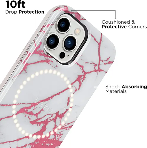 Vista 3 de LuMee Halo - Funda iluminada para selfie para iPhone 13 Pro Max - Iluminación LED ajustable incorporada - 6.7 pulgadas - Mármol blanco metálico rosa
