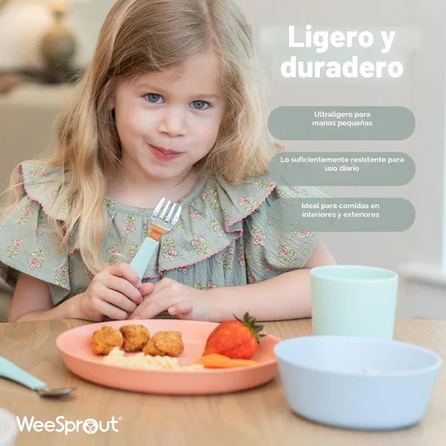 Vista 6 de WeeSprout Platos de bambú con tapas de silicona, juego de 4, vajilla de tamaño infantil, cereales, sobras y aperitivos, vajilla de melamina apta