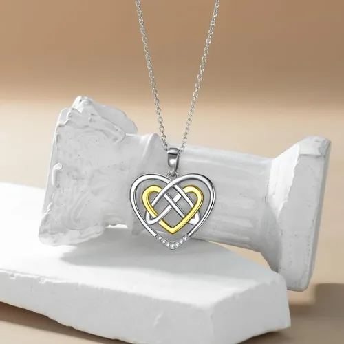 Vista 4 de LWXIE Diamond Heart Necklace 925 Sterling Silver Sea Turtle Flamingo Fox Rose Flower Mushroom Frog Teddy Bear Gymnast Butterfly Feet Three Hearts