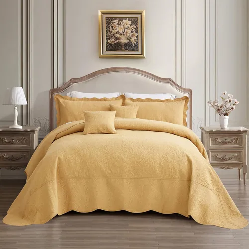 Vista 10 de Colcha Queen de Algodón de Tamaño Grande, Diseño de Patrón Paisley Reversible, Cobertor de Cama Ligero, Juego de 5 Piezas - Queen, Gris Generous
