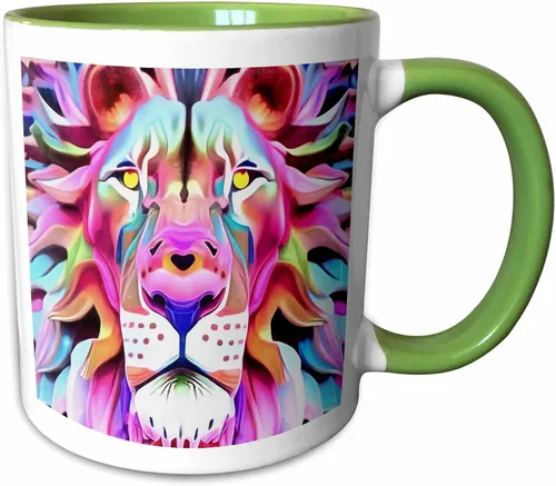 Vista 8 de 3dRose Taza de café, tamaño – 11 oz – Un león de ensueño irreal fantasía arte acrílico – abstracto geométrico – divertido regalo de taza de café