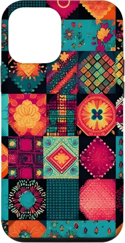 Vista 16 de Inspirado en el edredón de retazos para iPhone 16 Amante del acolchado Funda bohemia colorida
