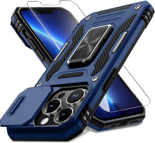Vista 262 de DEERLAMN Funda para iPhone Xs Max con funda deslizante para cámara + protector de pantalla, soporte giratorio de anillo de grado militar a prueba