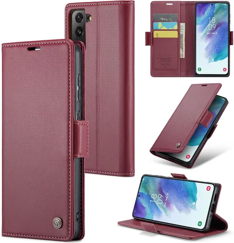 Vista 31 de Funda tipo cartera compatible con Samsung Galaxy S21 con tarjetero de bloqueo RFID, funda de piel con función atril para Samsung Galaxy S21 de 6.2