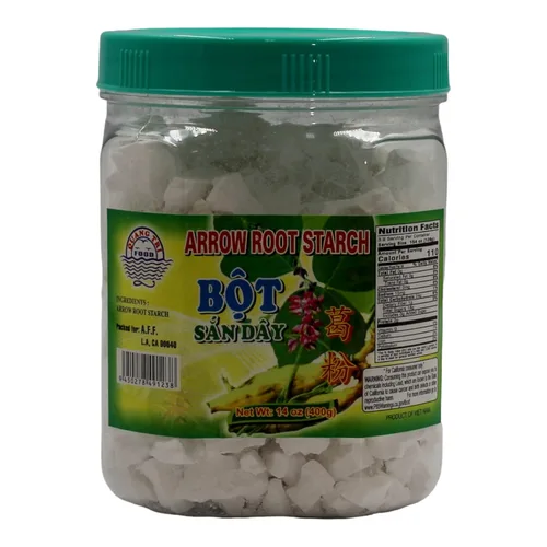 Vista 5 de Quang Tri Arrowroot Bot San Day espesante asiático. Trozos de tamaño para bocado de almidón de arrurruz crujiente, frasco de 14 oz.